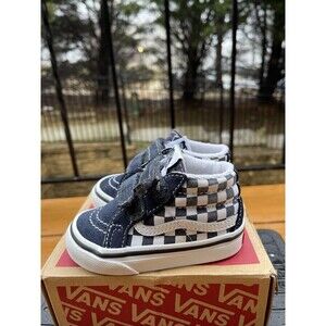Vans SK8-MID Reissue V Checkered 2 Straps Toddler Size 6 Blue Suede Canvas Check